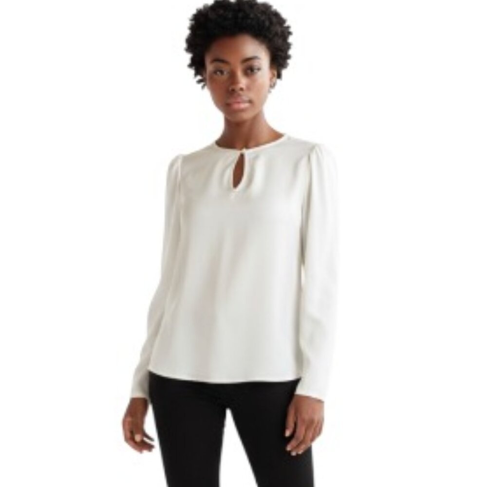 Walter Baker Medium Ivory Chest Cutout Long Shoulder Puff Sleeve Blouse EUC